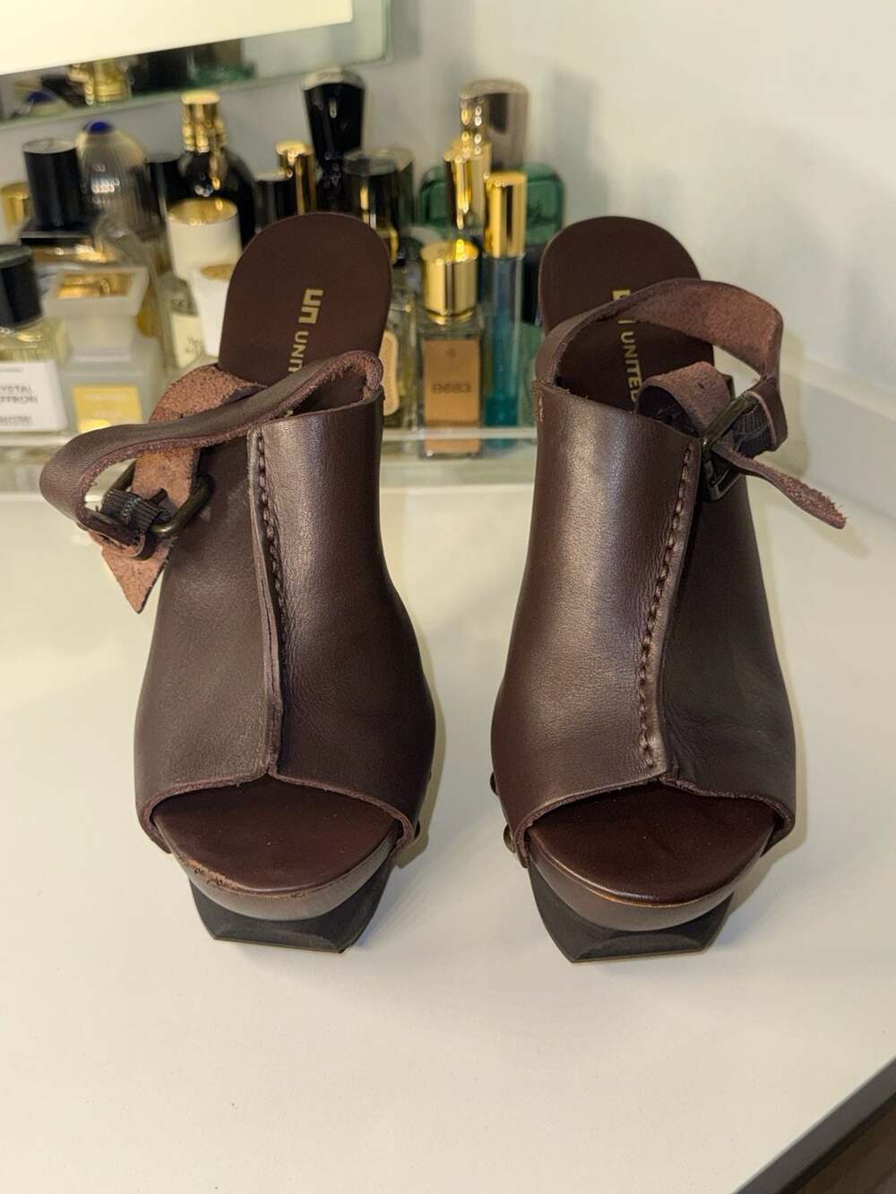 United Nude Mobius Hi Brown Leather Studded Platform Clogs - Picture 3 of 13
